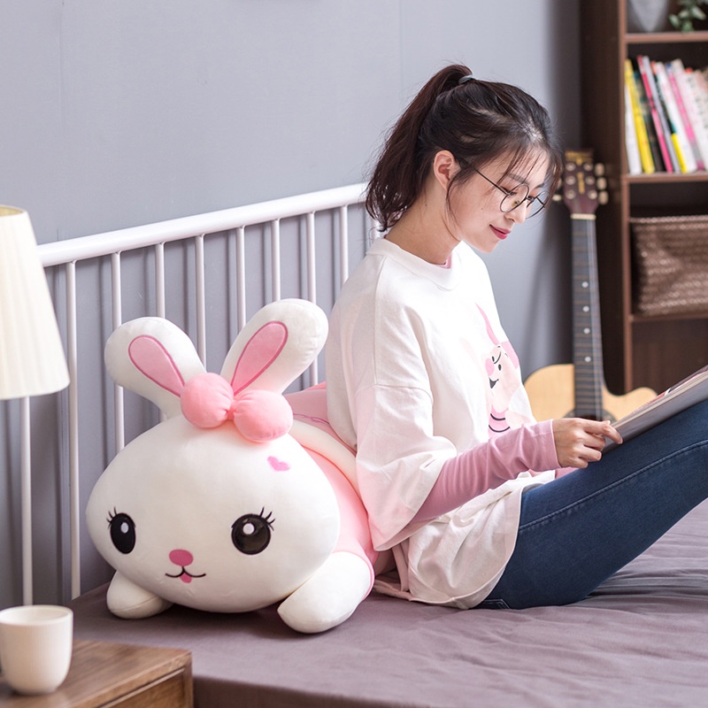 Gấu Bông Thỏ Hồng Nơ Trà Sữa Siêu To Size 1m1/90cm/50cm - Gối Ôm Thỏ Xinh