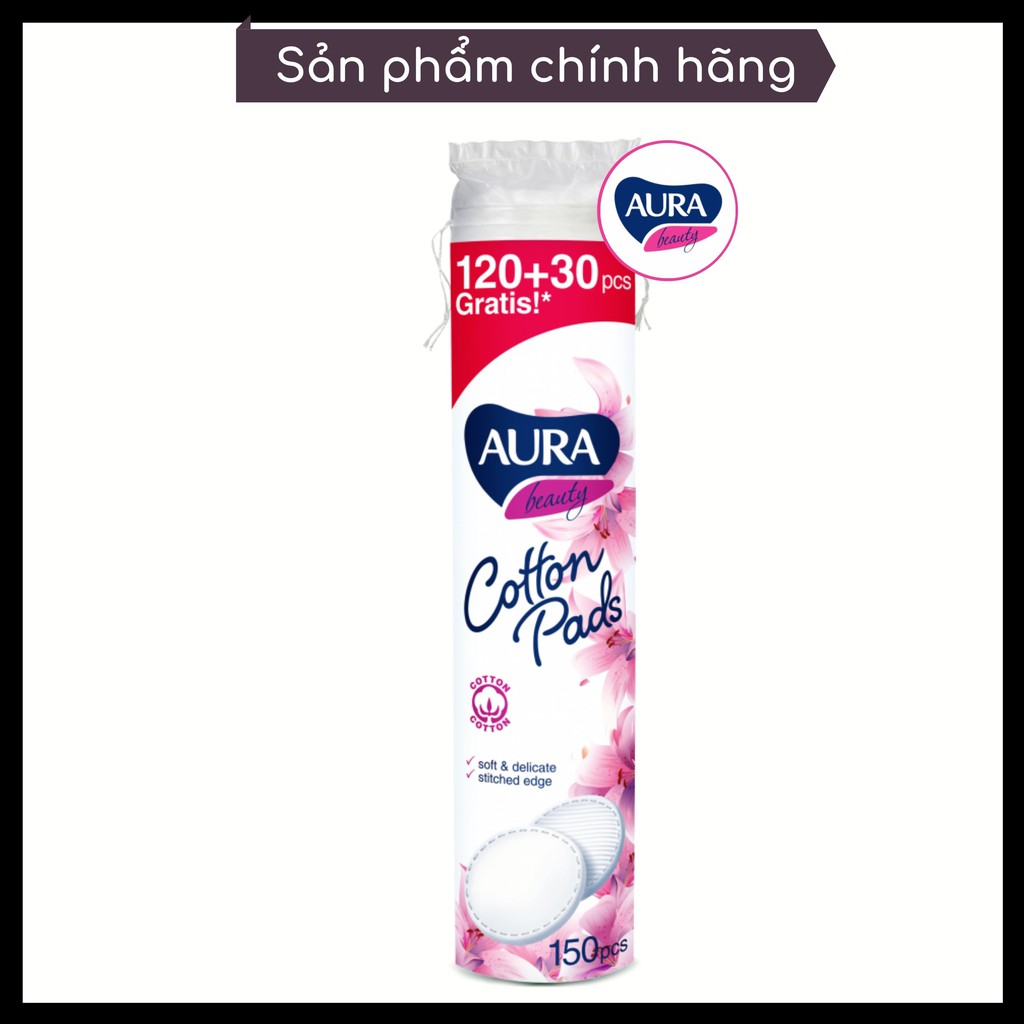 Bông Tẩy Trang cotton pads tròn Aura 150 miếng 3 lớp 2 mặt cao cấp chính hãng giá tốt