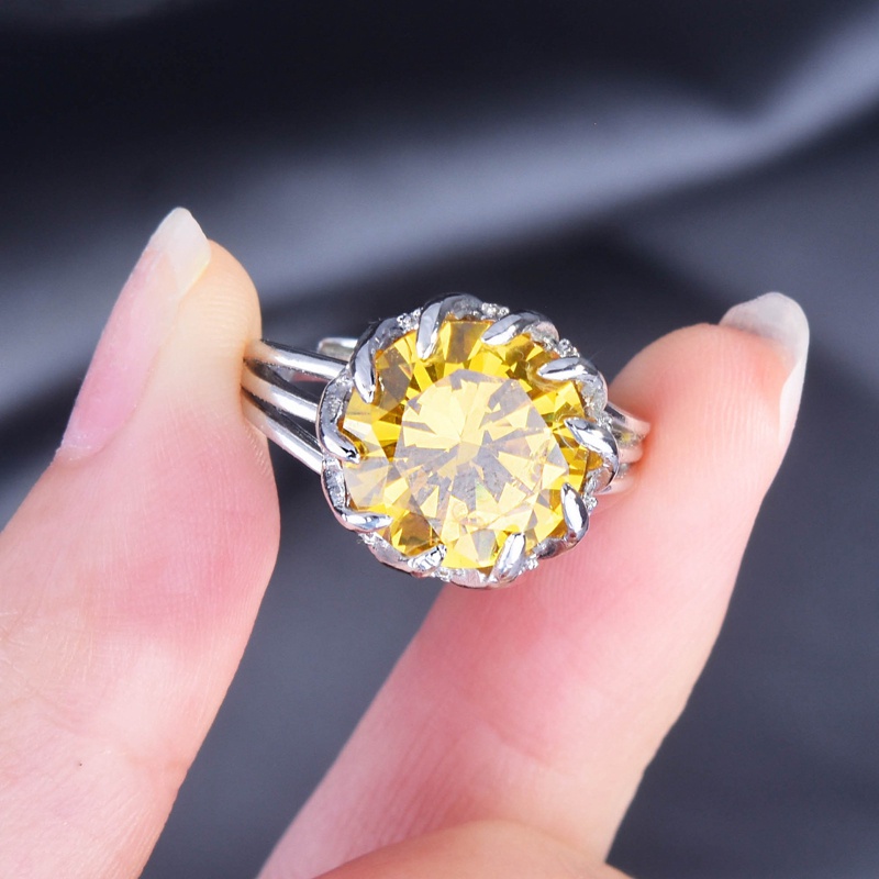 Nhẫn Đính Đá Zircon Tròn Màu Vàng Hình Học Thanh Lịch Khí Chất