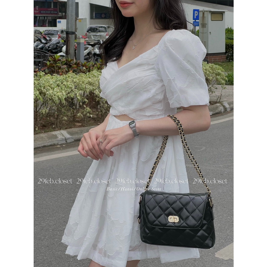 [Ảnh thật/Video] Váy voan hoa nổi xoắn ngực 2 lớp - 29feb.closet -  V17