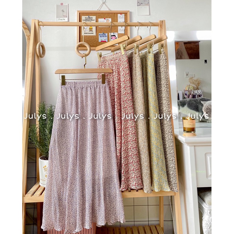 Chân váy midi hoa nhí quảng châu (ảnh thật shop chụp kèm video cận chất)