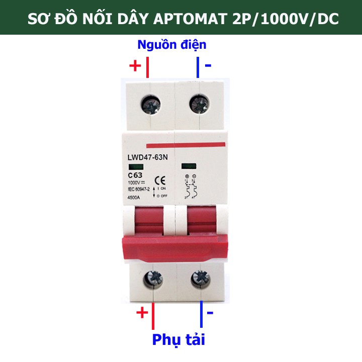 Át 1 chiều aptomat cb 1000V DC bảo vệ quá tải cho pin năng lượng mặt trời 16A/20A/25A/32A/40A/63A