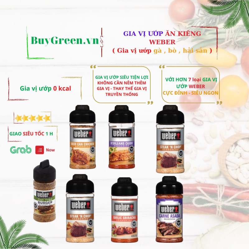 [ GIA VỊ ƯỚP ĂN KIÊNG ] GIA VỊ ƯỚP WEBER 0 KCAL , SIÊU THƠM NGON VÀ CHUYÊN DÙNG NÊM VÀ ƯỚP ~ 160g