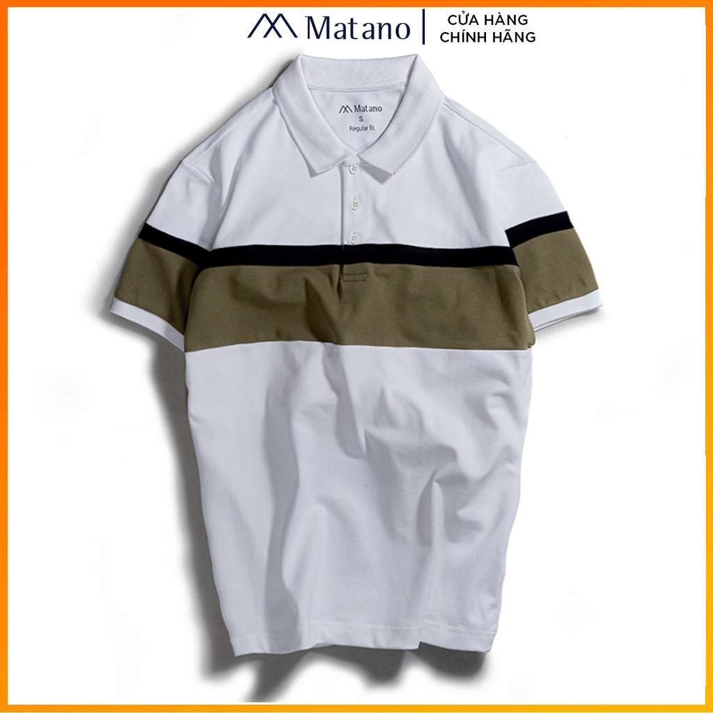 Áo polo nam trắng đẹp MATANO - Áo thun polo nam có cổ trụ bẻ ngắn tay, vải cá sấu cotton cao cấp phối kẻ ngang 033