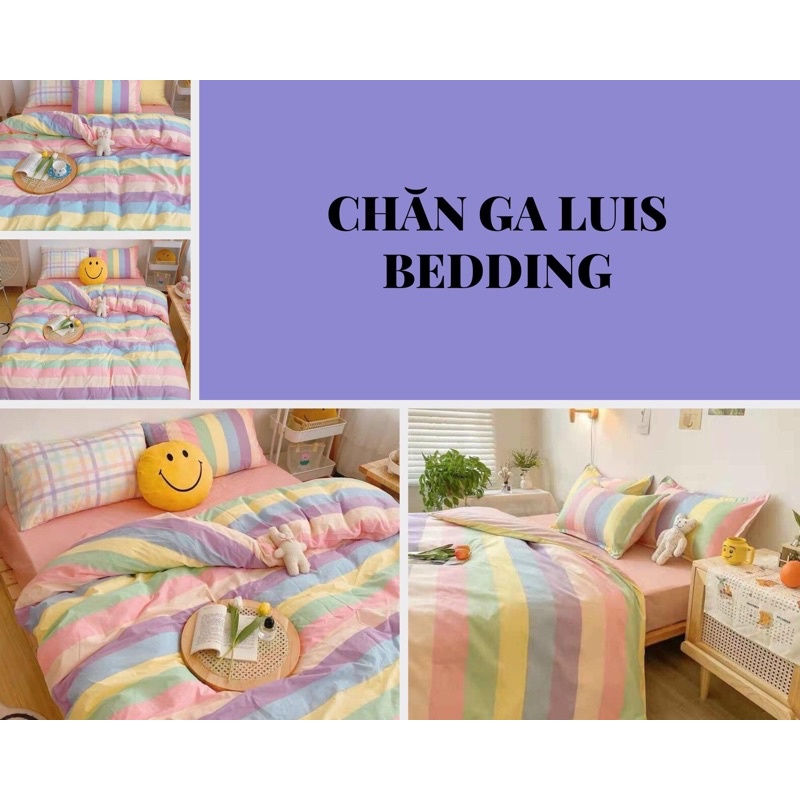 [Mã INCU1708 hoàn 15K xu đơn 50K]Bộ chăn ga và gối cotton poly mẫu cầu vồng-chăn ga luis bedding (miễn phí bo chun)