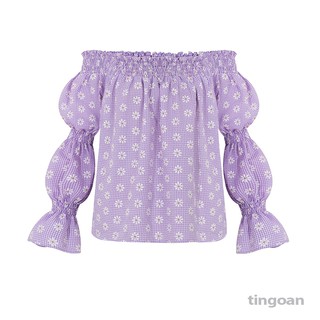 Áo trễ vai dài tay hoa cúc tím tingoan NO SLEEP OFF/PP