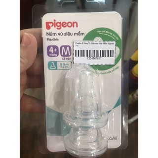 Núm vú Pigeon cổ hẹp silicone siêu mềm Size S M L Y (Hộp 2 cái)