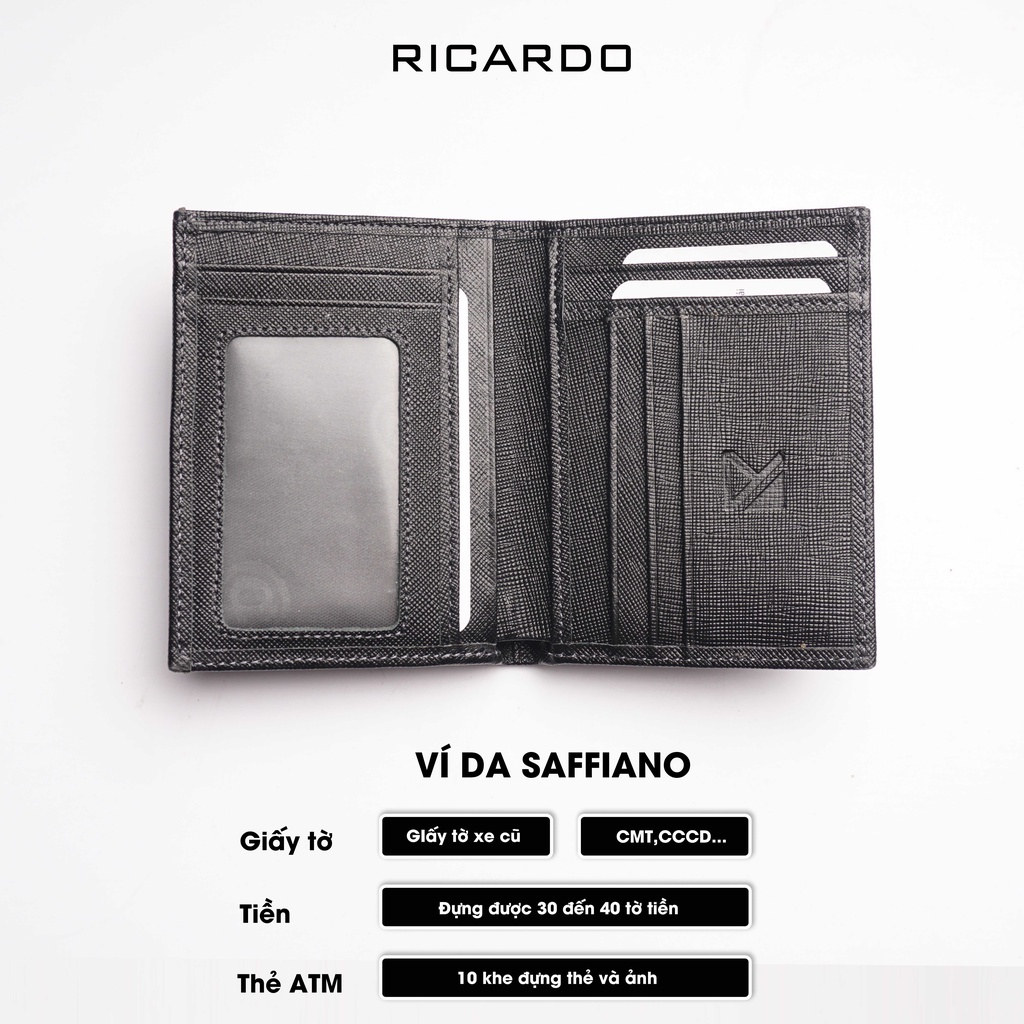 Ví Nam Da Bò Thật Cao Cấp , Bóp Nam Đựng Card Feasty Da Saffiano Chống Nước Có Hộp Đựng - V105