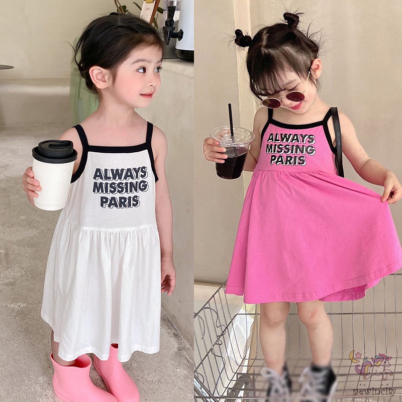 Đầm Sát Nách In Chữ Thời Trang Mùa Hè Hàn Quốc Dễ Thương Cho Bé Gái