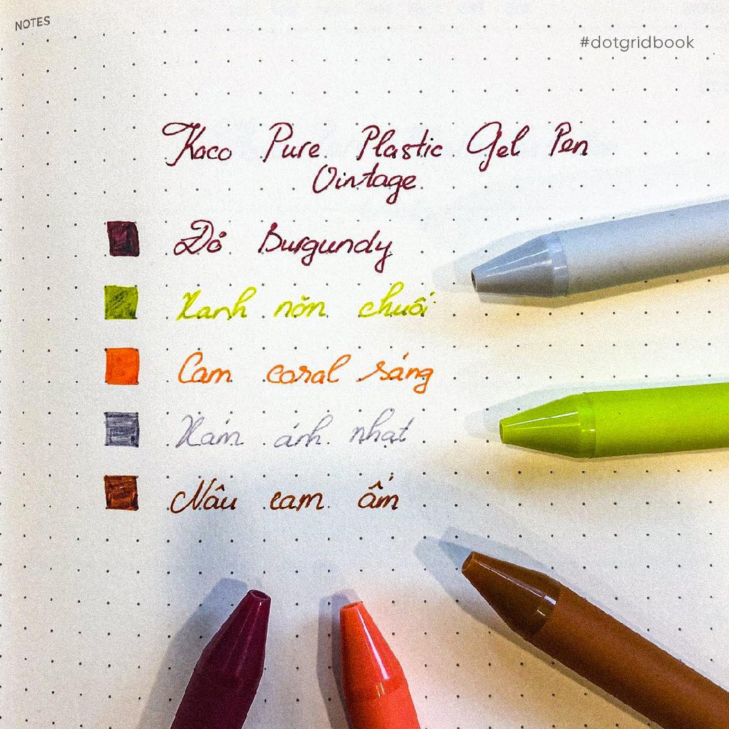 Bộ 5 bút gel KACO PURE Plastic Gel Ink Pen loại Vintage mực nhiều màu cao cấp chính hãng - Minh Tín Shop