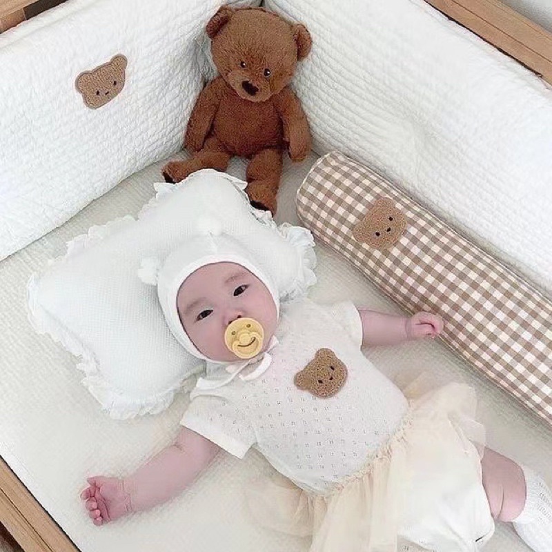 Gối Ôm Cotton Cao Cấp Cho Bé Thêu Hình Gấu Thỏ Style Hàn Quốc Decor