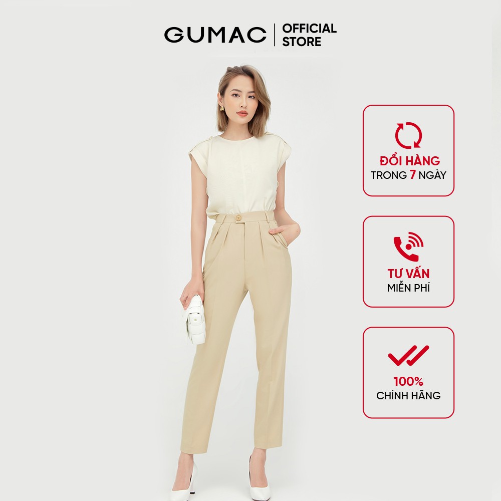 [Mã WABRGU72 giảm 10% tối đa 50k đơn 250k] Quần tây nữ xếp ly GUMAC ống bó màu be QB5132 | BigBuy360 - bigbuy360.vn