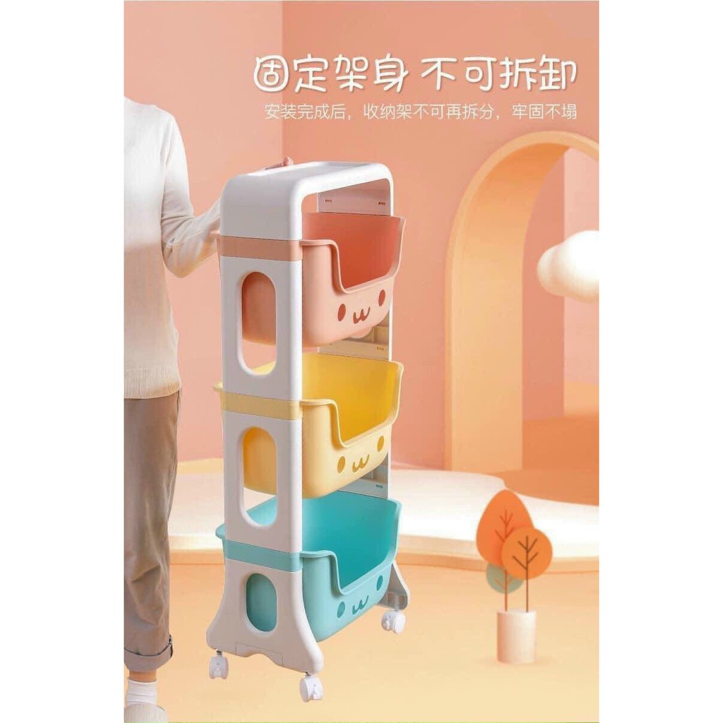Kệ 3 Tầng Cho Bé Hình Gấu có bánh xe đa năng