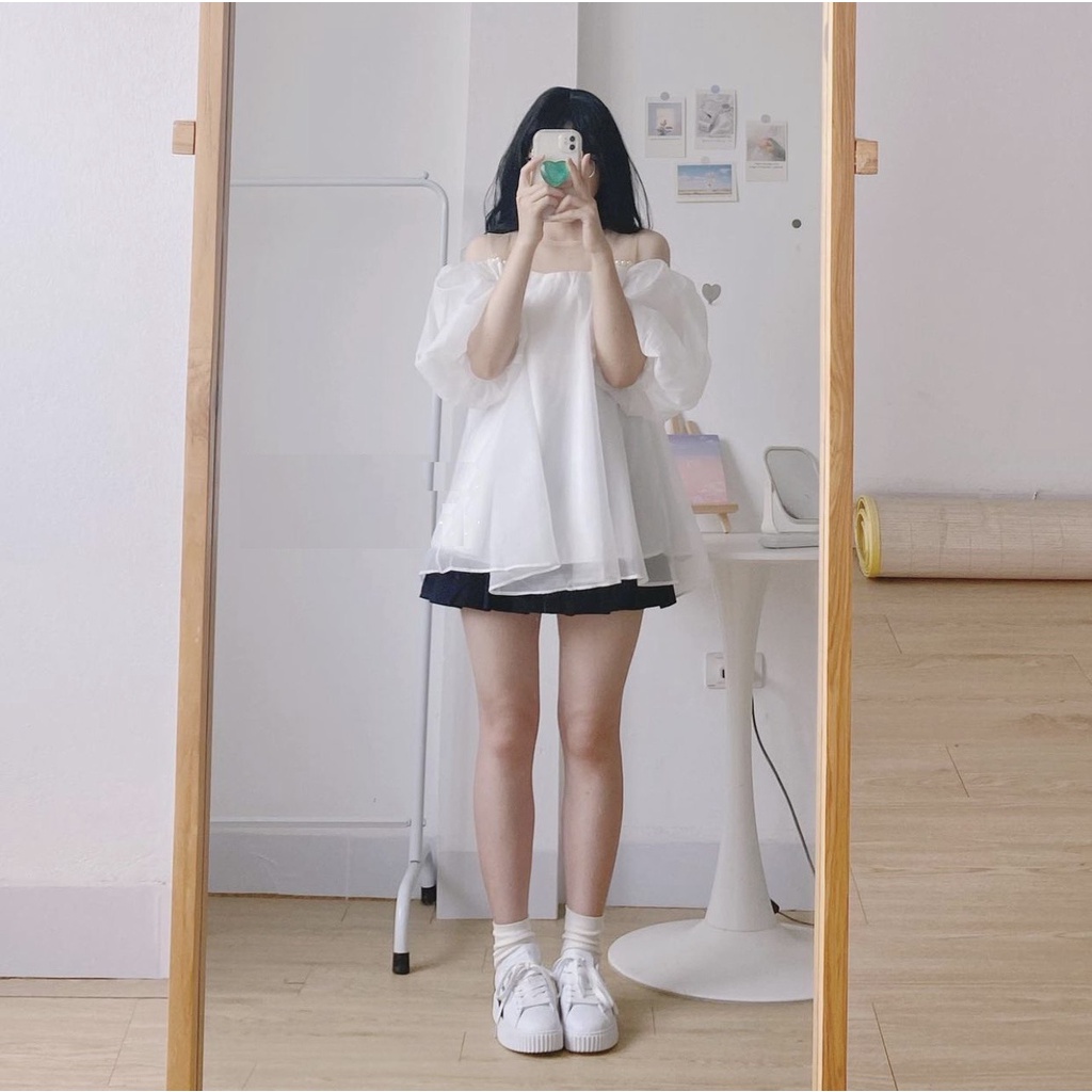 Áo Trễ Vai Von Đính Ngọc PEONYB Nữ [FREESHIP]  Thun kiểu babydoll bánh bèo tiểu thư hotgirl màu trắng hàn quốc đẹp