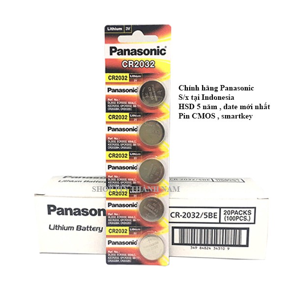 Pin CR2032 Panasonic vỉ 5 viên lithium 3V chính hãng