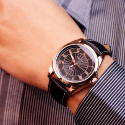 Đồng hồ nam Yazole 336 dây da (Viền vàng) . | BigBuy360 - bigbuy360.vn