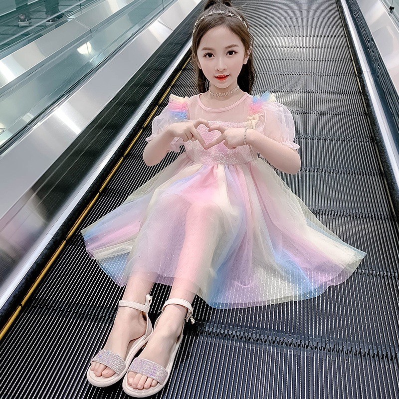 đầm công chúa váy sắc màu trẻ em mùa hè 2021 hàng Quảng Châu FreeshipXtra  🧧 Hoàn Xu