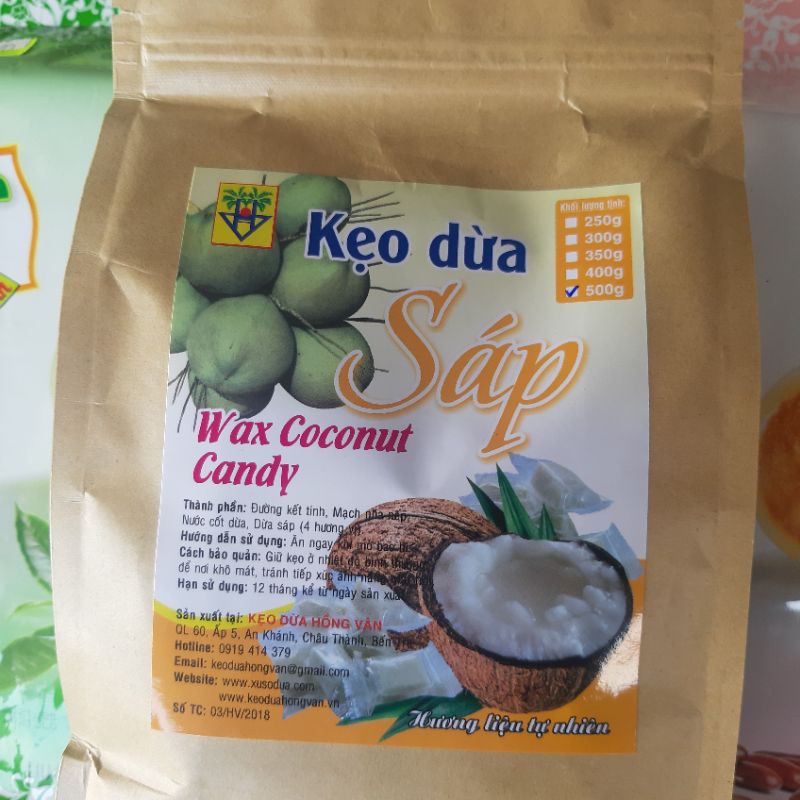 Kẹo dừa sáp nguyên chất ( túi giấy 500g)