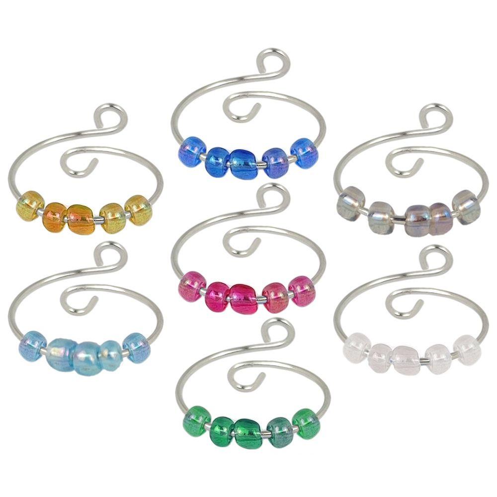 ME Fashion Anxiety Ring Girl Women Beaded Jewelry Fidget Beads Rings Accessories Single Coil Adjustable Anti Stress Creativity Rotate Freely/Multicolor