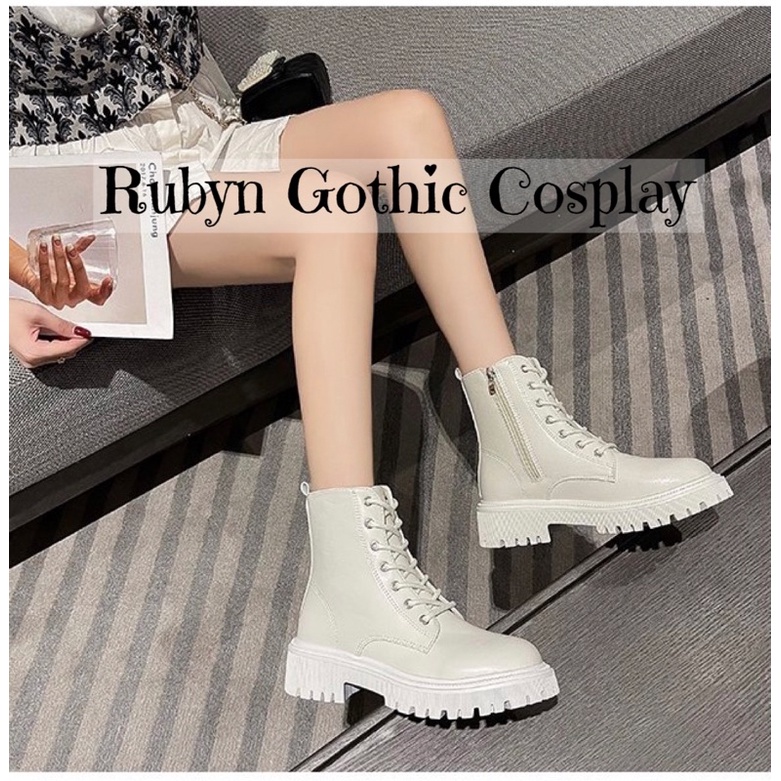 [Sẵn] ⭐️ Giày Boot Đế Sọc Mix Khoá Kéo Siêu Cá Tính ( Trắng và Đen ) Size 35 - 40