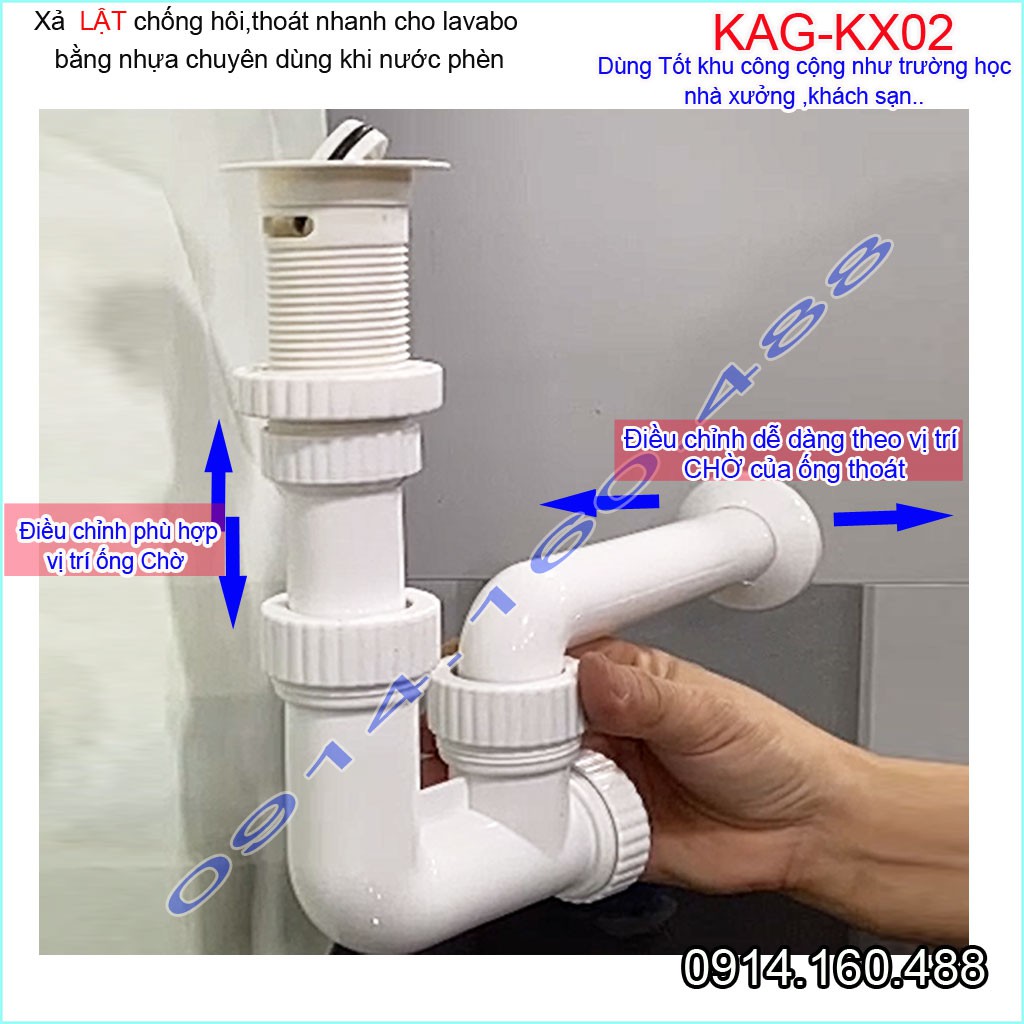 Xả chậu lavabo nhựa Roca KAG-KX02, Xả lavabo cho nước nhiễm phèn chất liệu nhựa 100%