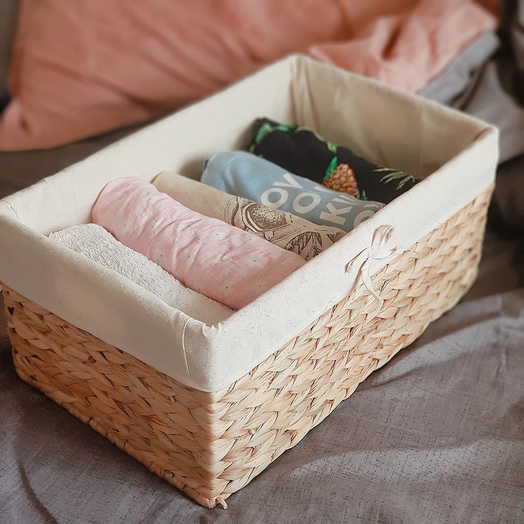 Xả kho - Hộp Cói, Hộp Lục Bình, có nắp có vải lót, đựng đồ tiện dụng, decor trang trí nhà cửa