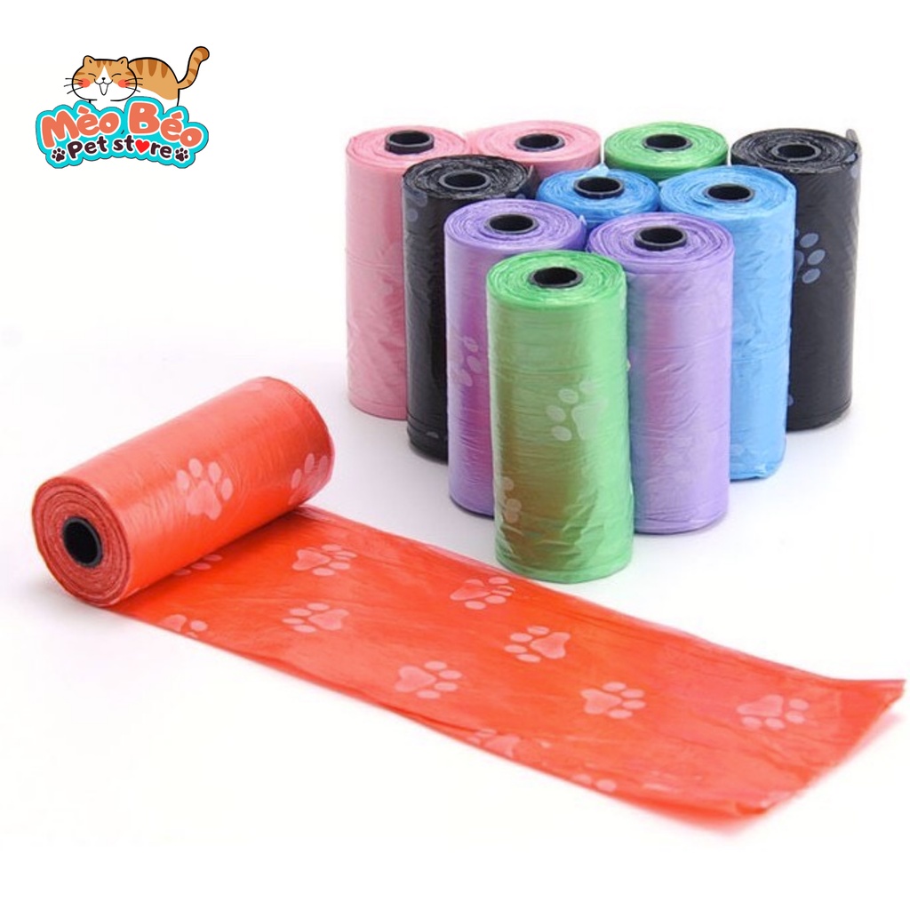 Túi nilon hót phân chó mèo tự phân huỷ, nhỏ gọn tiện lợi - cuộn 15 túi