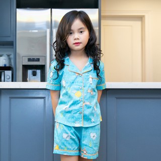 Bộ ngủ Pijama C&G ngắn tay cho bé gái, đồ mặc ở nhà màu xanh nước biển nhạt BG08
