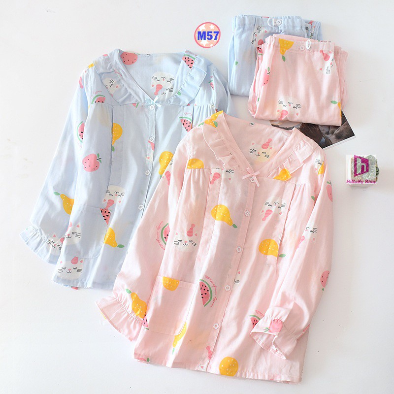 Pijama Sau Sinh (Xô Nhật Sợi Thoáng) Mặc hè cực mát M57