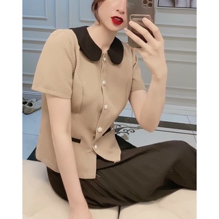 Áo cổ đen ngắn tay thanh lịch