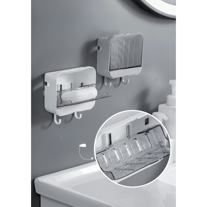 Khay Đựng Xà Phòng Có Nắp Lật Thiết Kế Treo Tường Tiện Dụng