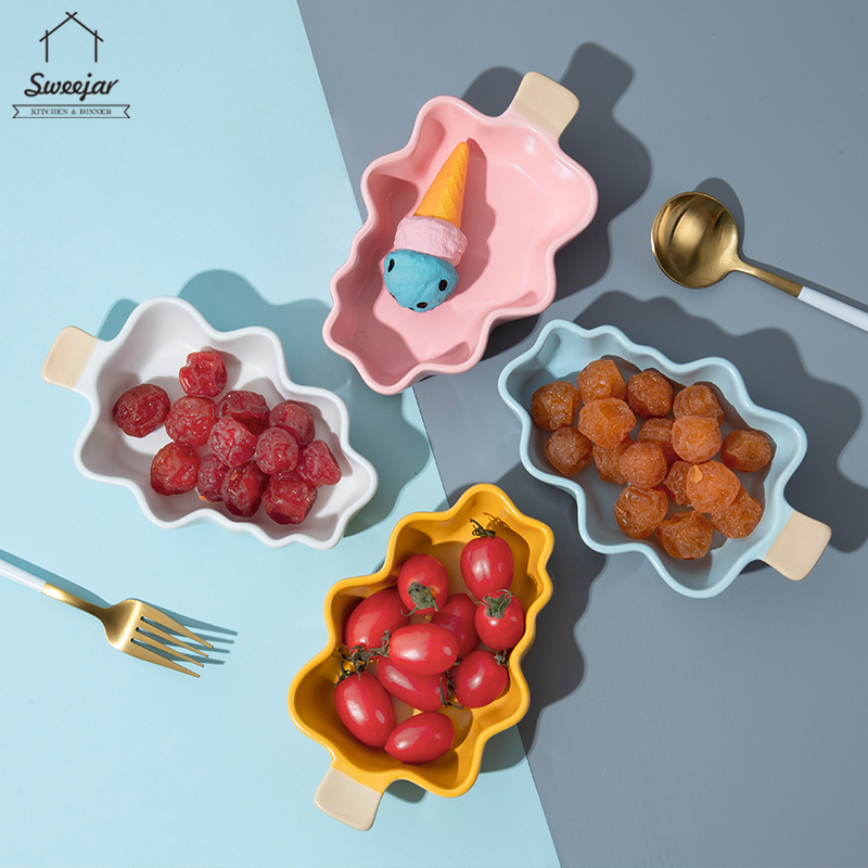 SWEEJAR Khay Đựng Thức Ăn  Bằng Gốm Có 1 Tay Cầm Thiết Kế Hình Cây Thông Giáng Sinh Đáng Yêu