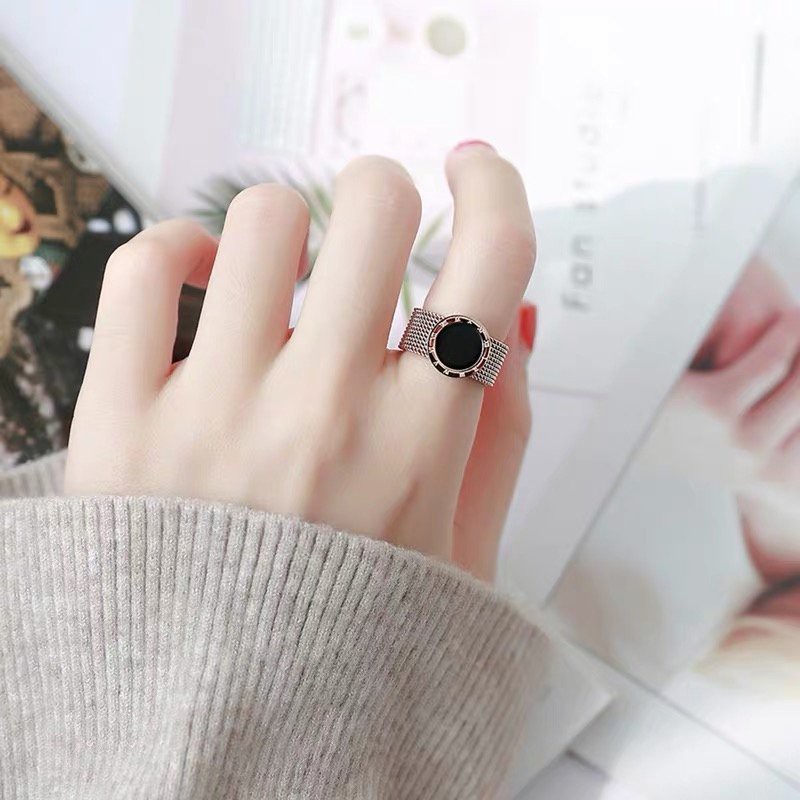 Nhẫn thép titan màu vàng hồng chống nước / chống phai / chống rỉ phong cách Hàn Quốc