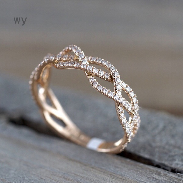 Nhẫn Đeo Tay Kim Loại Mạ Vàng Hồng 14k Đính Đá Nhân Tạo Xinh Xắn Cho Nữ