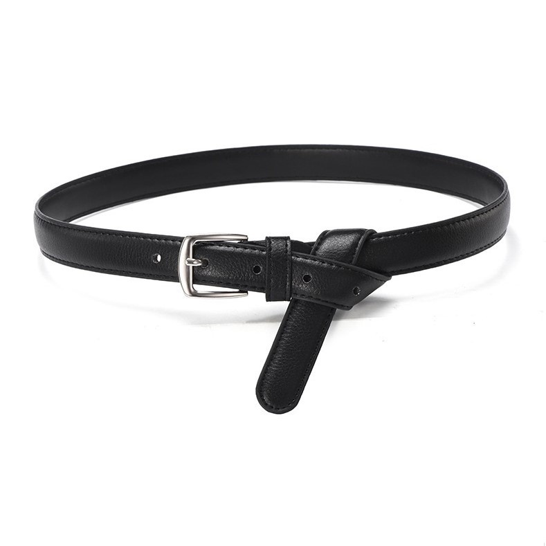 Thắt lưng da BROO mặt khuyết oval màu bạc có lỗ bấm, dây nịt ulzzang bản nhỏ 2.3cm phù hợp nam nữ