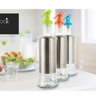Bình nước chấm gia vị dầu ăn thủy tinh inox 304 Onlycook nắp bật xanh dương xanh lá cam 25x6.5cm 320ml