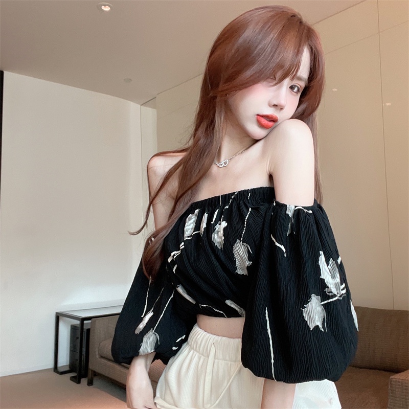 Áo Sơ Mi Tay Ngắn Hở Vai Dáng Rộng In Họa Tiết Độc Đáo Thời Trang Cho Nữ