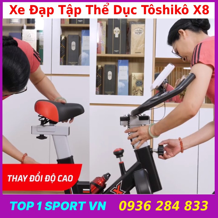 Xe đạp tập thể dục thể thao gym tại nhà Toshiko X8 Sport tặng máy tập cơ bụng + đồng hồ cảm biến nhịp tim,bảo hành 5 năm