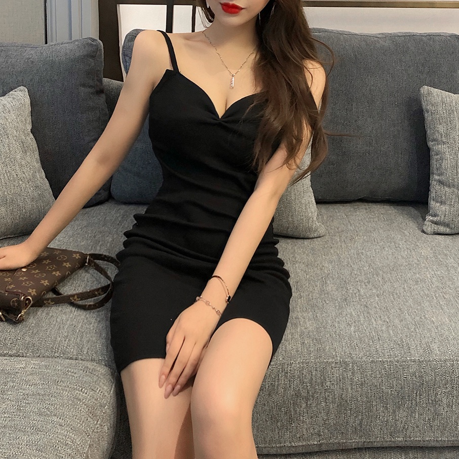 DUNEA Đầm Hai Dây Hở Lưng Màu Đen Quyến Rũ Cho Nữ 3.8