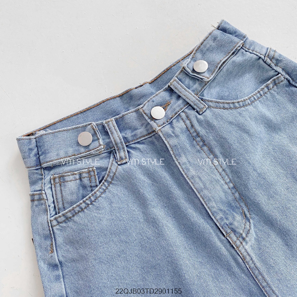 Quần jean nữ ống rộng VM Shop, quần bò xanh, đen form rộng lưng cao phối đai nút 5202-5211 QJR00020