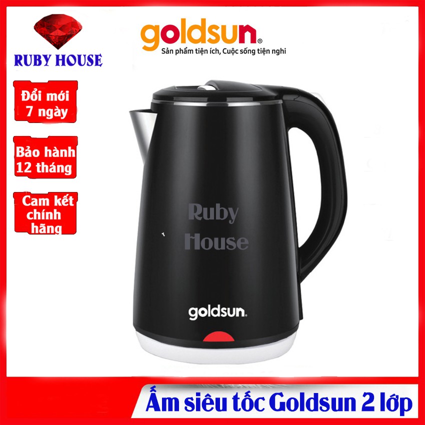 Ấm siêu tốc Goldsun 2 lớp PHIẾU BẢO HÀNH 12 THÁNG, dung tích lớn 2.2 lít - Ruby House