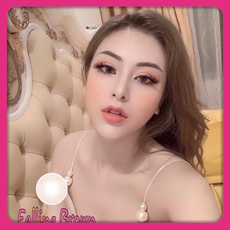 giá 1 cặp lens Nâu tây không viền có LỆCH ĐỘ sẵn 0-7 độ kính áp tròng Hàn Quốc lens cận nâu tây falling brown HD84