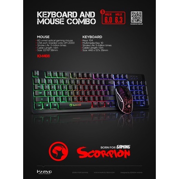 Bộ Phím + Chuột MARVO M408 Chuyên Game Giả Cơ Led 7 Màu - Hàng Mới - Full Box - Bảo Hành 12 tháng
