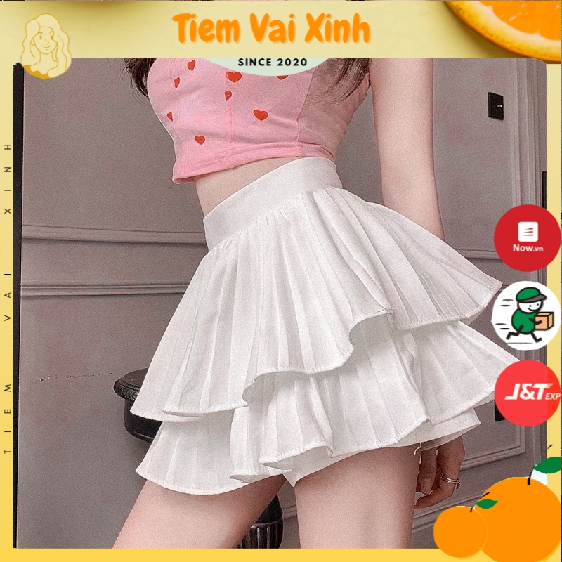 Chân Váy Ngắn 🍊[Tiệm Vải Xinh]🍊 Chân Váy Ngắn Xếp Ly 2 Tầng