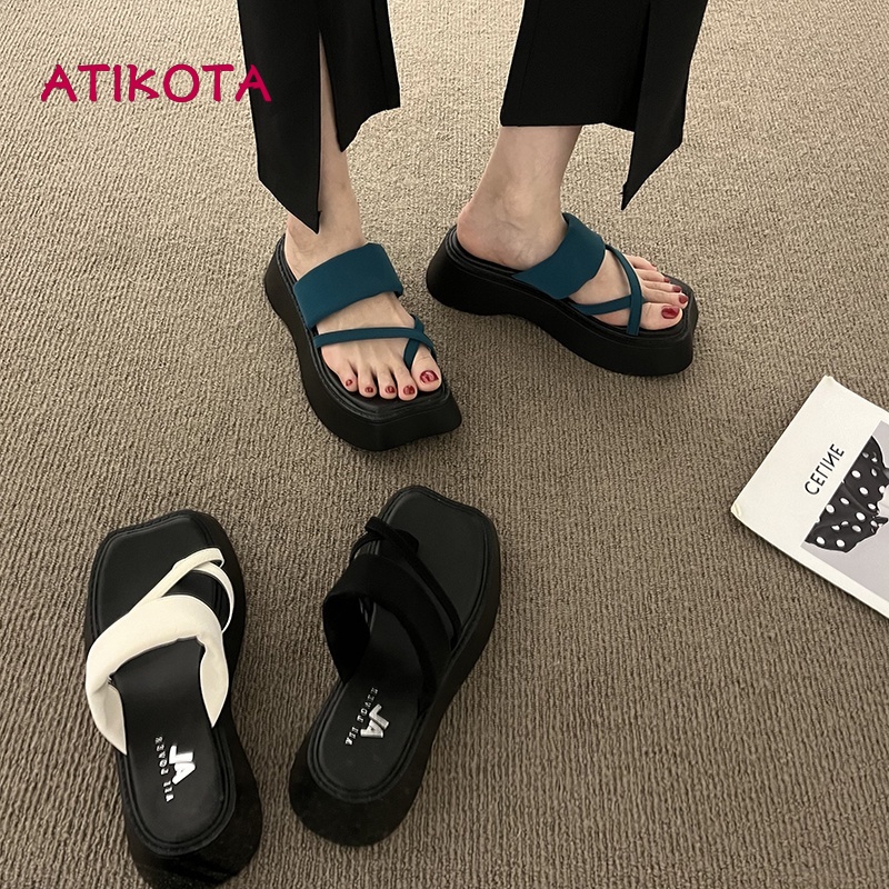 Dép sandal ATIKOTA xỏ ngón đế xuồng thoải mái phong cách retro cho nữ