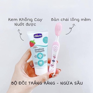 Kem đánh răng - bàn chải Chicco siêu mềm cho bé 6m, 12m