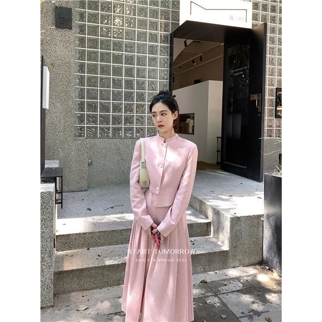 FXDAZI Phong cách mùa thu mới!  dài tay Cardigan Jacket+Pleated Dress Pháp thanh lịch cao cấp
