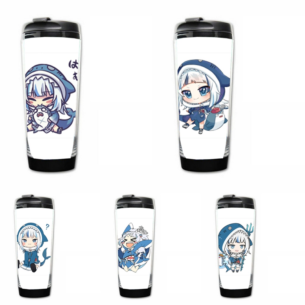 Bình nhựa đựng nước in hình GAWR GURA Hololive Vtuber anime chibi tiện lợi để đồ uống xinh xắn