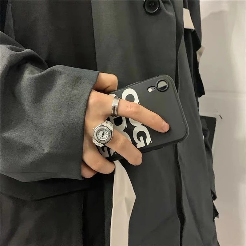 Nhẫn đeo tay bằng kim loại tích hợp đồng hồ cá tính cho nam và nữ