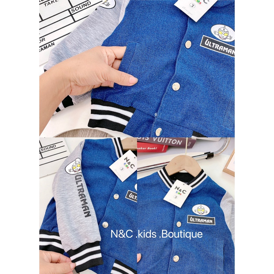 Áo khoác boomer bé trai vải bò phối tay nỉ XHN1094